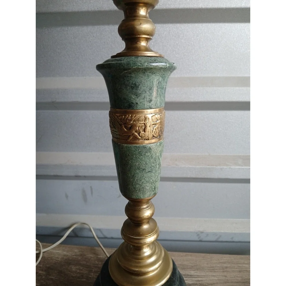 Asian Style Green Marble And Brass‎ Table Lamp